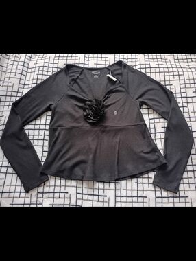 American Eagle Outfitters Size Large Black Ribbed Peplum Top New